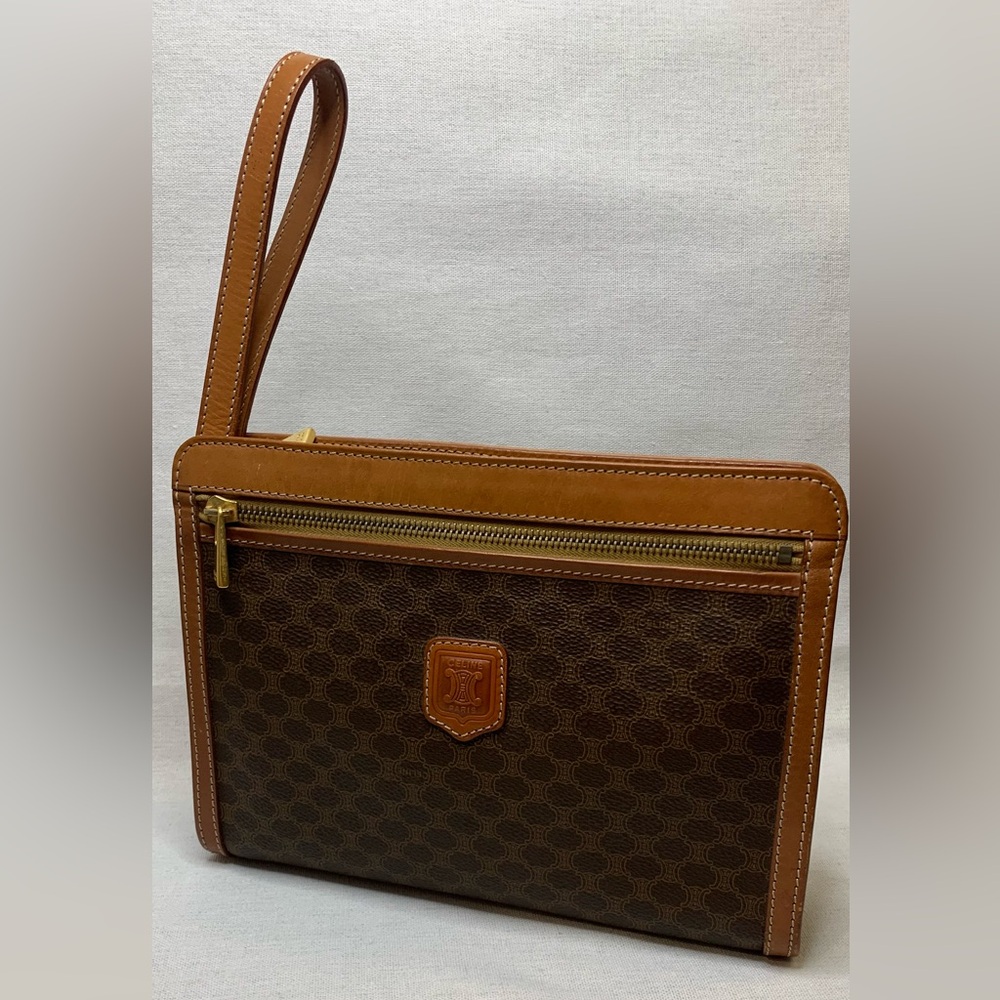 Vintage Celine Triomphe Macadam Bag Pouch Wristlet Leather